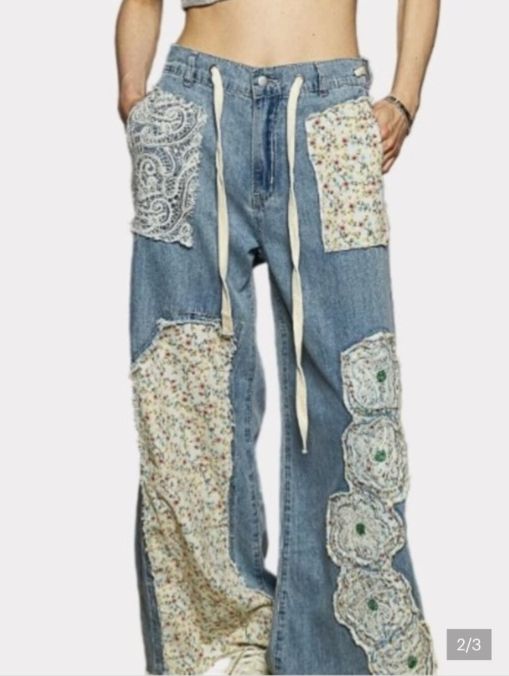 POL Back To School Patchwork Wide-Leg Jeans